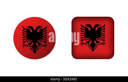 Flache quadratische und kreisförmige Albanien Flaggensymbole, Vektor-bearbeitbares Design, können für Geschäfts- oder Präsentationsdesign verwendet werden. Stock Vektor