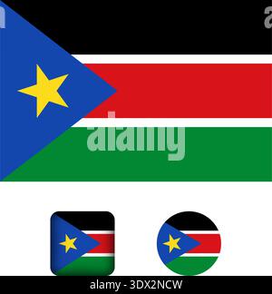 Südsudan Flag Flat Icons Collection, Vektor-bearbeitbares Design, kann für Geschäfts- oder Präsentationsdesign verwendet werden. Stock Vektor