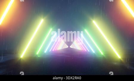 Neon-Regenbogenlinien Farbe helles bg 3D-Rendering Stockfoto