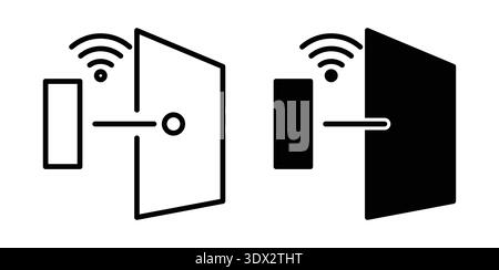 Ein vielseitiges Design-Set mit intelligenten Türschlössern und Symbolen für drahtlose Verbindungen. Perfekt für die Darstellung moderner Sicherheitslösungen und Stock Vektor