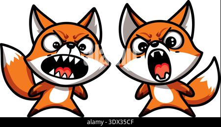 Zwei wütende Fuchs-Zeichentrickfiguren schreien und knurrende Vektor-Illustration Set Stock Vektor