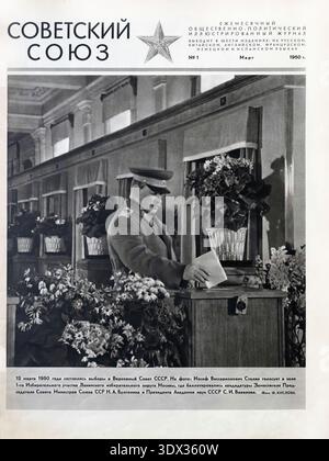 Stalin stimmt ab. Am 12. März fanden Wahlen für Abgeordnete des Obersten Sowjets der UdSSR — Zeitschrift Sowjetunion, 1950, #1, März statt Stockfoto