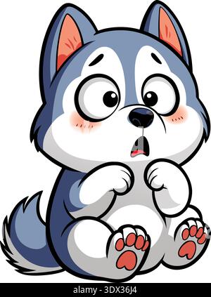 Nette verängstigte Husky Welpen Cartoon Charakter überraschte Hund Vektor Illustration Stock Vektor
