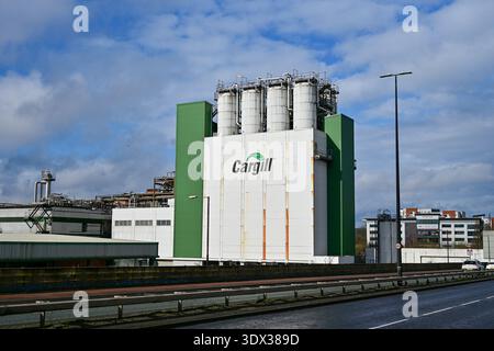 Manchester, Großbritannien, 28. Februar 2026: Cargill Industrial Facility mit großen Silos Trafford Park Manchester UK. Stockfoto