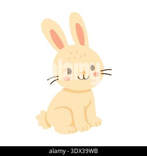 Niedliche pastellfarbene Osterhase-Illustration mit roten Wangen und weichen Formen, perfekt für Kinderzimmer-Dekor, Grußkarten und Frühlingsferien-Designs Stock Vektor