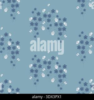 Romantisches blaues nahtloses Muster mit Blumenmuster für Tapeten und Textildesign Stock Vektor
