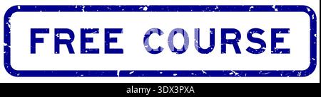 Grunge Blue Free Course Wort Gummi quadratischer Siegelstempel auf weißem Hintergrund Stock Vektor