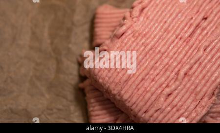 Rohe Hackfleisch-Textur Makro Nahaufnahme mit Kopierraum Stockfoto