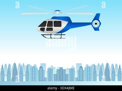 ็็Helicopter. Hubschrauber fliegt über die Stadt. Vektorabbildung. Stock Vektor