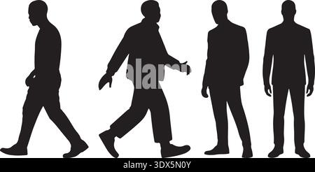 Vektorset für männliche Silhouetten mit verschiedenen Männern in Gehen und Stehen perfekt für Grafikdesign Webmaterial und Präsentationen Stock Vektor
