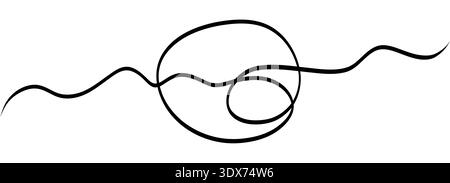 Abstraktes, verwickeltes Kabelgewirr, das lose Faden bildet. Dünne schwarze Fadenschlaufen und Überlappungen für dynamische Chaos-Akzente, Logo-Hintergrund oder technische Dekoration. Stock Vektor