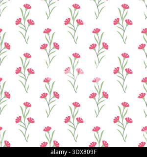 Nelke nahtlose Muster-Vektor-Illustration in flacher minimaler Art, rosa Blumenwiederholung Hintergrund für Stoff Textil und Verpackung Design Stock Vektor