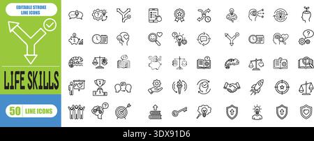 Life Skills Konzept Icons in modernen Linie Icon Stil für ui, ux, Website, Web, App Grafikdesign gesetzt Stock Vektor