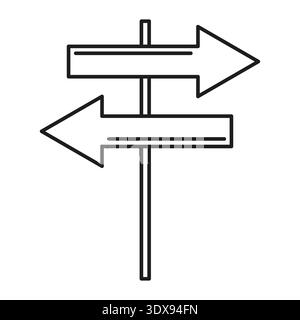 Professionelle Navigation Wegweiser. Vektor mit zwei Richtungen. Minimalistische Umrisssymbole. Abbildung wichtiger Zielort. EPS 10. Stock Vektor