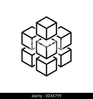 Symbol für Cube-Block. Vektor der Kastenstruktur. Quadratischer Stapel. Logikpuzzle-Teil. EPS 10. Stock Vektor