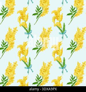 Nahtloses Muster mit Mimosa. Die Aquarellabbildung ist handgezeichnet. Stockfoto