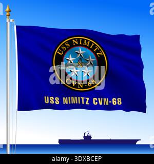 USS Navy Nimitz Flagge mit Wappen, Vektorillustration Stock Vektor