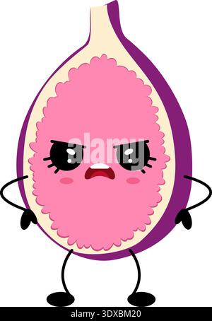 Lustige traurige Feige im Kawaii-Stil. Konzeptfrüchte. Sommer. Stock Vektor
