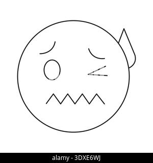 Minimalistische Vektorzeichnung von Winking Face mit Schweißtropfen Kontur für Healthcare Coloring Page Stock Vektor