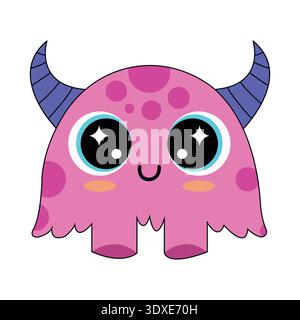 Große lila Hörner Rosa gepunktete Alien Monster Charakter Vektor Illustration für Kinder Design Stock Vektor