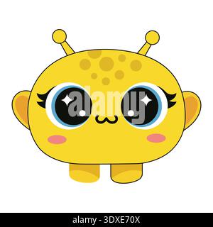 Niedlicher gelber Alien-Charakter mit kleinen Antennen und großen funkelnden Augen Vektor-Maskottchen-Illustration Stock Vektor