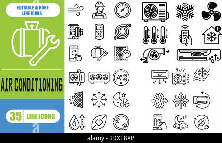 Symbolsatz für Klimaanlage. Icons-Kollektion der Klimaanlage. Symbolpaket Klimaanlage. Abbildung. Isoliert auf weißem Hintergrund Stock Vektor