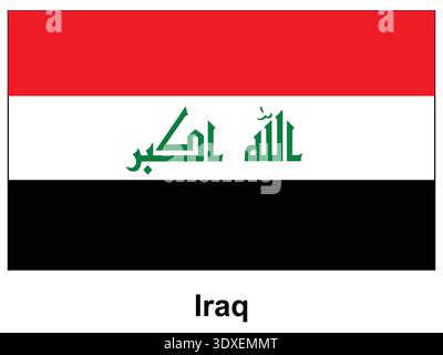 Dieses Bild zeigt die Nationalflagge des Irak, die durch ihre drei horizontalen Streifen in Rot, weiß und Schwarz mit arabischer Schrift in Grün gekennzeichnet ist. It Stock Vektor