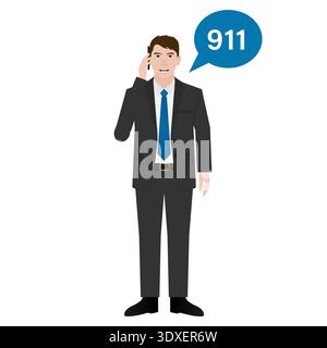 911 Notruf. Mann Ruft 911 An. Vektorabbildung. Stock Vektor