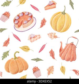 Kürbiskuchen Herbst nahtloses Muster, Erntedankfest Illustration Stockfoto