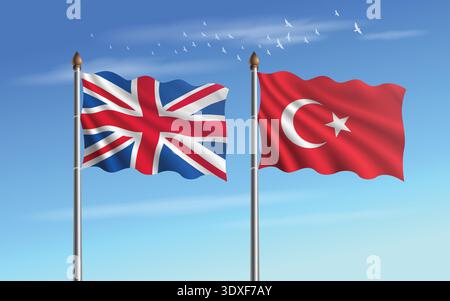 Das Vereinigte Königreich und die Türkei haben die Beziehung zum Hintergrund des Himmels Stock Vektor
