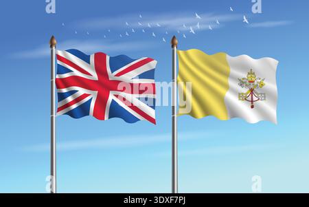 Großbritannien und Vatikanstadt markieren Beziehung zum Himmel Hintergrund Stock Vektor