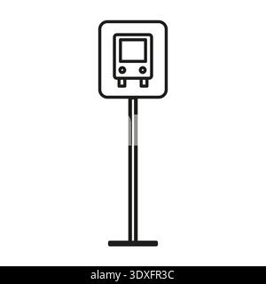 Symbol für Bushaltestelle. Symbol für Transportvektor. Stationsstraßenelement. Öffentliches Verkehrszeichen. Schild mit den Punkten für den Warteplatz für Passagiere. Stock Vektor