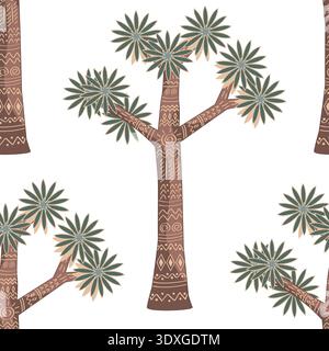 Nahtloses Joshua-Baummuster mit Doodle-Muster. Yucca-Pflanze im indigenen Stil, Wüstensymbol des amerikanischen Südwestens. Vektorhand Stock Vektor