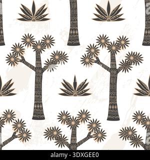 Nahtloses Joshua-Baummuster mit Doodle-Muster. Yucca-Pflanze im indigenen Stil, Wüstensymbol des amerikanischen Südwestens. Vektorhand Stock Vektor