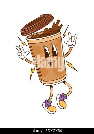 Retro-Cartoon groovige Kaffeetrinkfigur Stock Vektor
