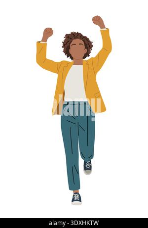 Afroamerikanerin, die im Triumph Fäuste hochzieht Stock Vektor