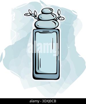 Digitaler Minimalismus mit Zen-Modus: Telefon- und Meditationssteine, Kritzelsymbol mit Aquarellfleck Stock Vektor