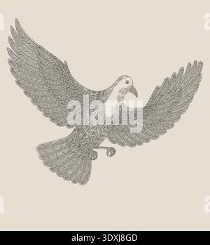 Taube fliegt am Himmel, Vintage Gravur Zeichnung Stil Illustration Stock Vektor