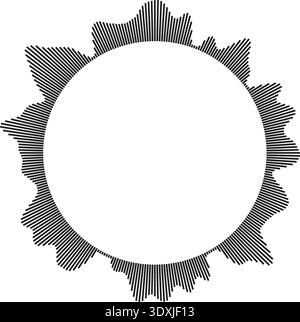 Kreisförmiges Vektor-Schallwellenmuster. Abbildung der radialen Audiowellenform. Runder Equalizer mit Spitzen. Stock Vektor