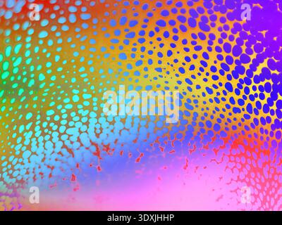 Lebendiger abstrakter Hintergrund mit farbenfrohem Verlauf und organischen Punktmustern. Moderne künstlerische Textur mit Blau-, Orange- und Violetttönen, pe Stockfoto