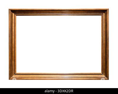 Horizontaler alter hölzerner brauner Malrahmen-Ausschnitt auf weißem Hintergrund Stockfoto
