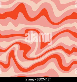 Weihnachts-Hippie-Retro-Hintergrund der 70er Jahre. Tapete mit Wellenlinien. Vektorrot und rosa Illustration. Frohe Weihnachten und Happy New Year Hintergrund, Textil, Geschenkpapier, Druck Stock Vektor