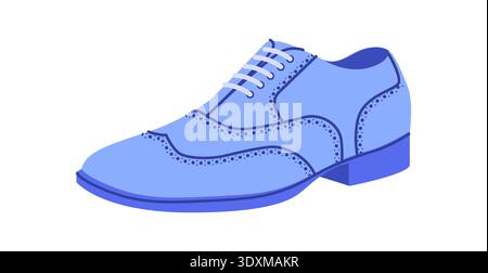 Brogue Herrenschuh mit flachem Wingtip. Schuhe aus perforiertem Leder mit klassischem Flügelspitzendetail, eleganter, legerer Bürostil. Technische Illustration CAD-Modell Vektorkontur isoliert auf weißem Hintergrund. Stock Vektor