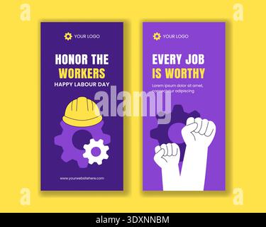 Vertikales Banner International Labor Day Flat Cartoon Hand Gezeichneter Hintergrund Stock Vektor