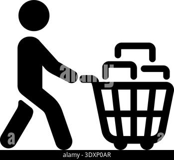 Einkaufsperson mit Warenkorb Piktogramm Symbol Silhouette Vektor Illustration Stock Vektor