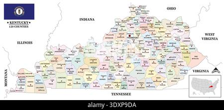 Landkarte des US-amerikanischen Bundesstaates Kentucky Stockfoto