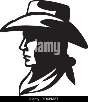 Cowboy-Kopfprofil Schwarz-weiß. Vektorabbildung Stock Vektor