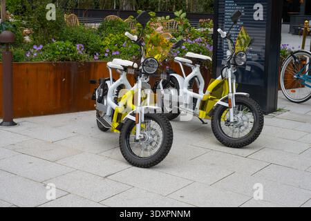 Göteborg, Schweden - 03. september 2023: Elektrische Kuchen-Mopeds parken vor einem Hotel Stockfoto