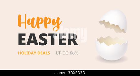 Happy Easter Holiday bietet ein Banner mit zerbrochenen Eierschalen. Vorlage für die Frühlingssaison mit minimalem Pastelldesign Stock Vektor