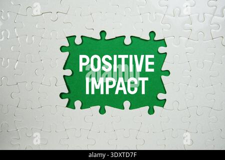 Puzzle mit einem fehlenden Stück mit „öffentlichem Interesse“ auf grünem Hintergrund Stockfoto